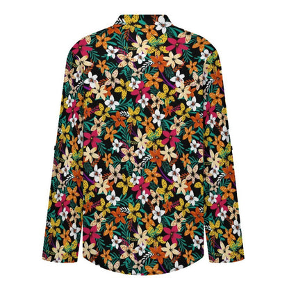 Flower  Versatile Notched V-Neck Tunic | Roll Tab 3/4 Sleeve Office Casual Top