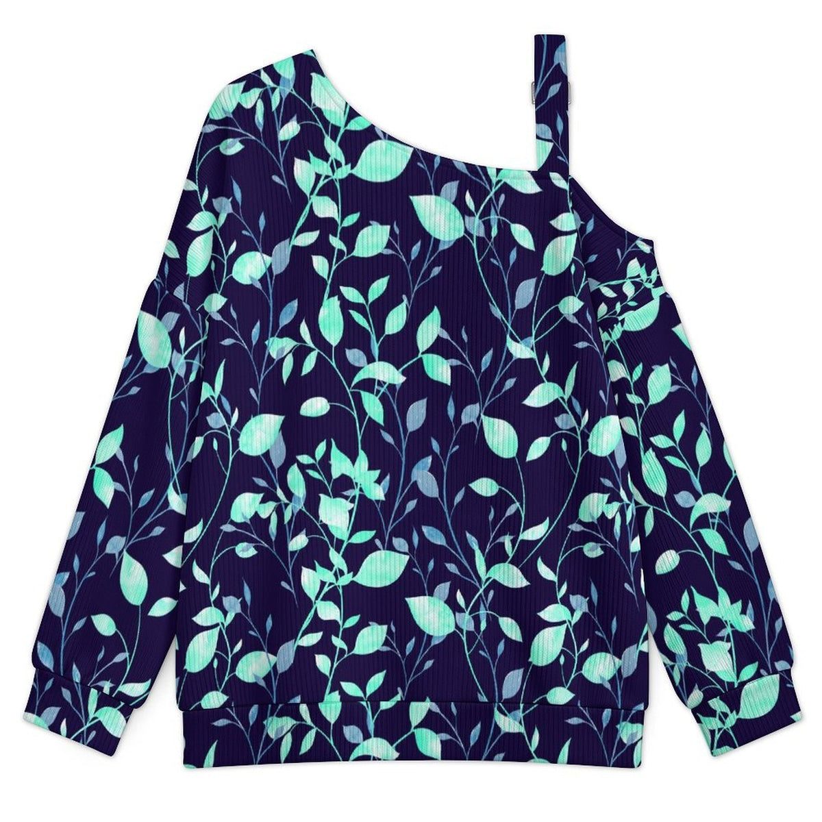 Fall Casual Asymmetric Shoulder Knit Top with Buckle Detail Flower