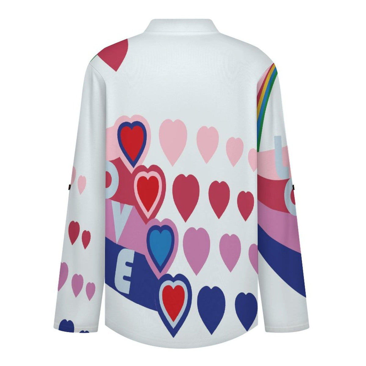 Women's Notched V Neck Tunic Tops, Roll Up 3/4 Sleeve Button Cuff Casual Blouse, Hem Loose Work Shirts  Love, Color Heart