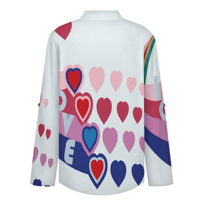 Women's Notched V Neck Tunic Tops, Roll Up 3/4 Sleeve Button Cuff Casual Blouse, Hem Loose Work Shirts  Love, Color Heart