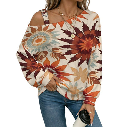 Fall Casual Asymmetric Shoulder Knit Top with Buckle Detail Tie Dye Stripes