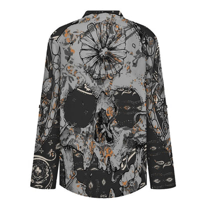 Versatile Notched V-Neck Tunic | Roll Tab 3/4 Sleeve Office Casual Top Skul,folk-customl,totem