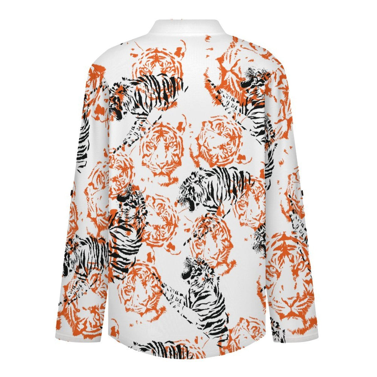 Women's Notched V Neck Tunic Tops, Roll Up 3/4 Sleeve Button Cuff Casual Blouse, Hem Loose Work Shirts  Tiger Pattern, Repeating Pattern