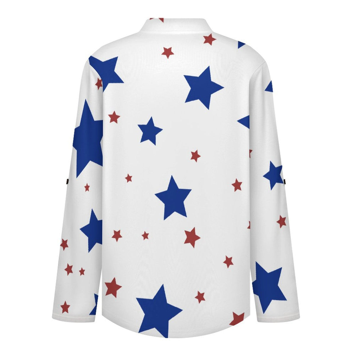 Stars Repeat Pattern Red And Blue  Versatile Notched V-Neck Tunic | Roll Tab 3/4 Sleeve Office Casual Top