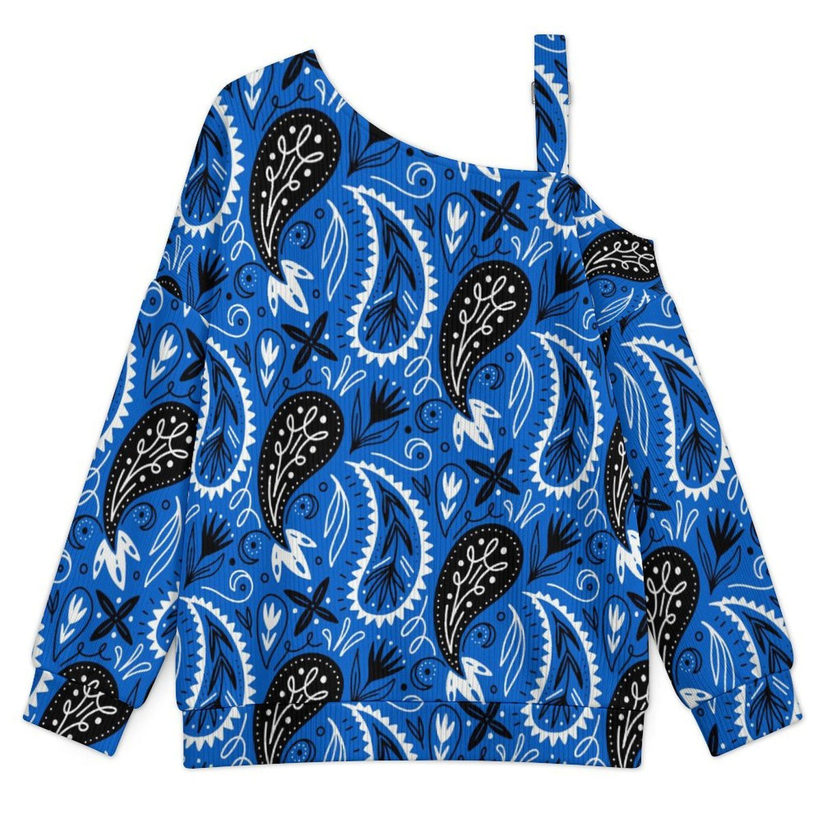 Fall Casual Asymmetric Shoulder Knit Top with Buckle Detail Paisley