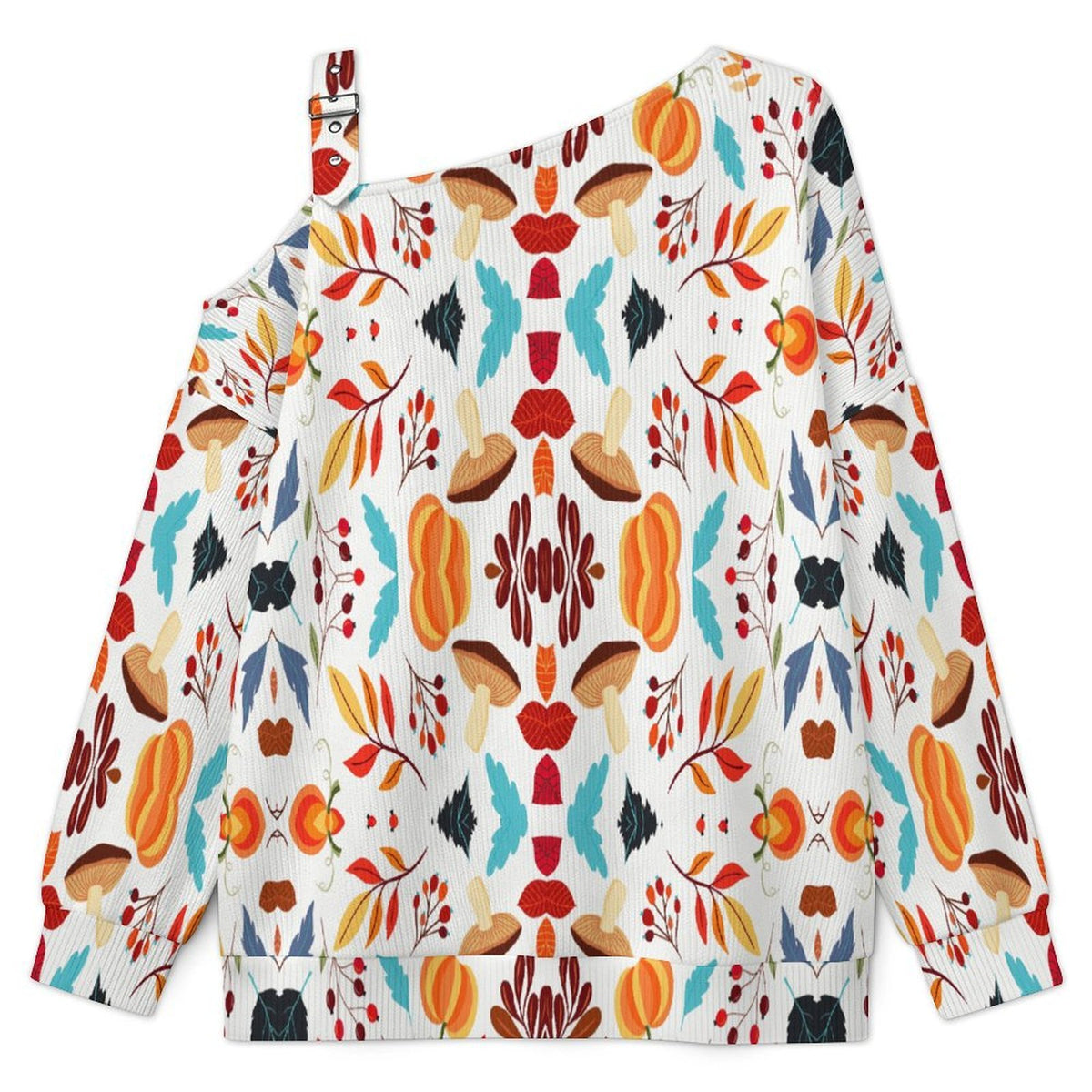 Off-the-shoulder SweaterHarvest, Autumn, Mushrooms, Patterns Women’s Off-Shoulder Knit Sweater