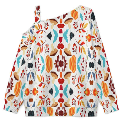 Off-the-shoulder SweaterHarvest, Autumn, Mushrooms, Patterns Women’s Off-Shoulder Knit Sweater