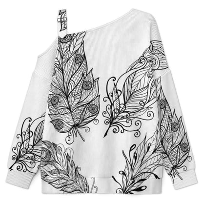 Wing Fall Casual Asymmetric Shoulder Knit Top with Buckle Detail