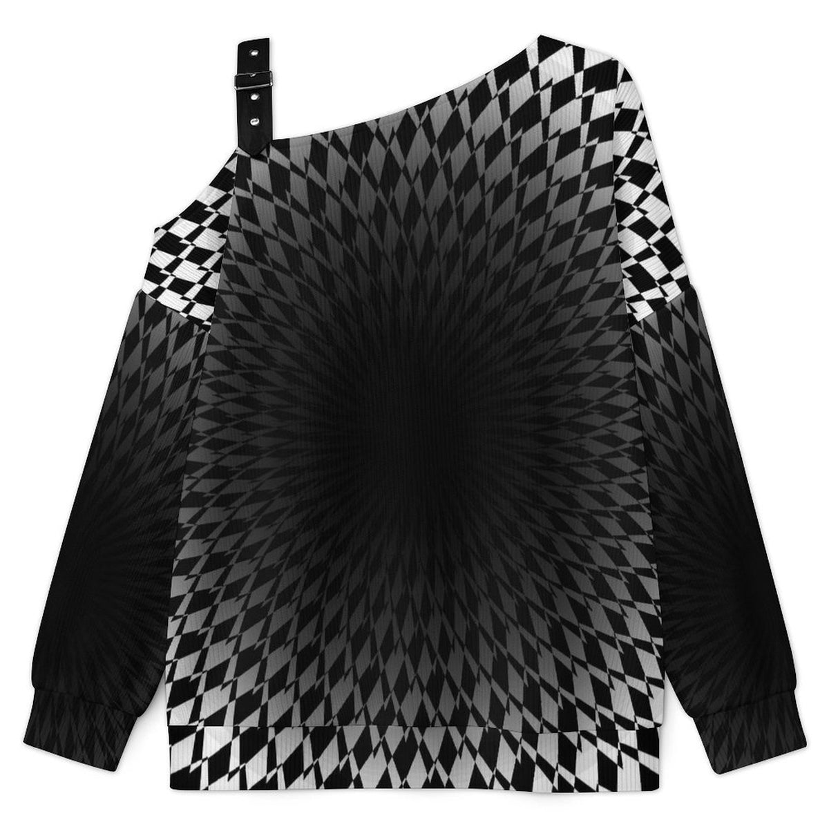 Women’s Off-Shoulder Knit Sweater Optical Art Viaual Trap