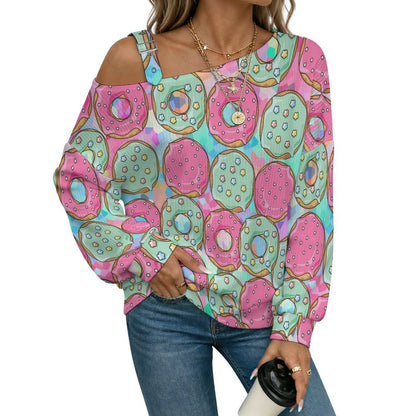 Long Sleeve Relaxed-Fit Solid Pullover Donuts Pattern