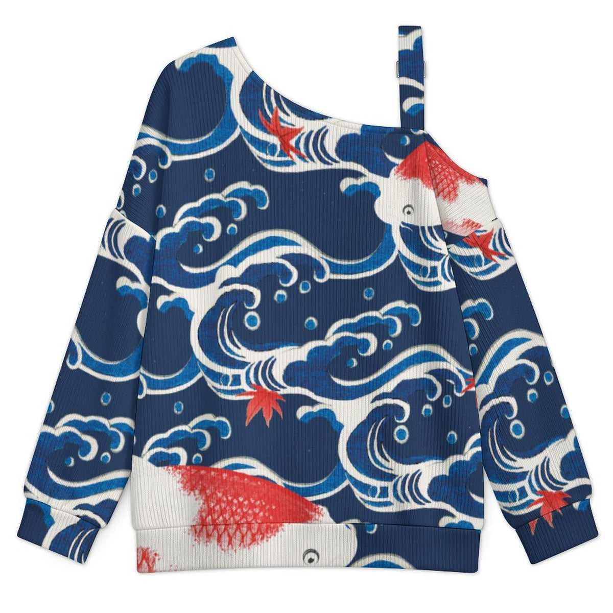 Women’s Off-Shoulder Knit Sweater Chinese Wind, Waves, Fish